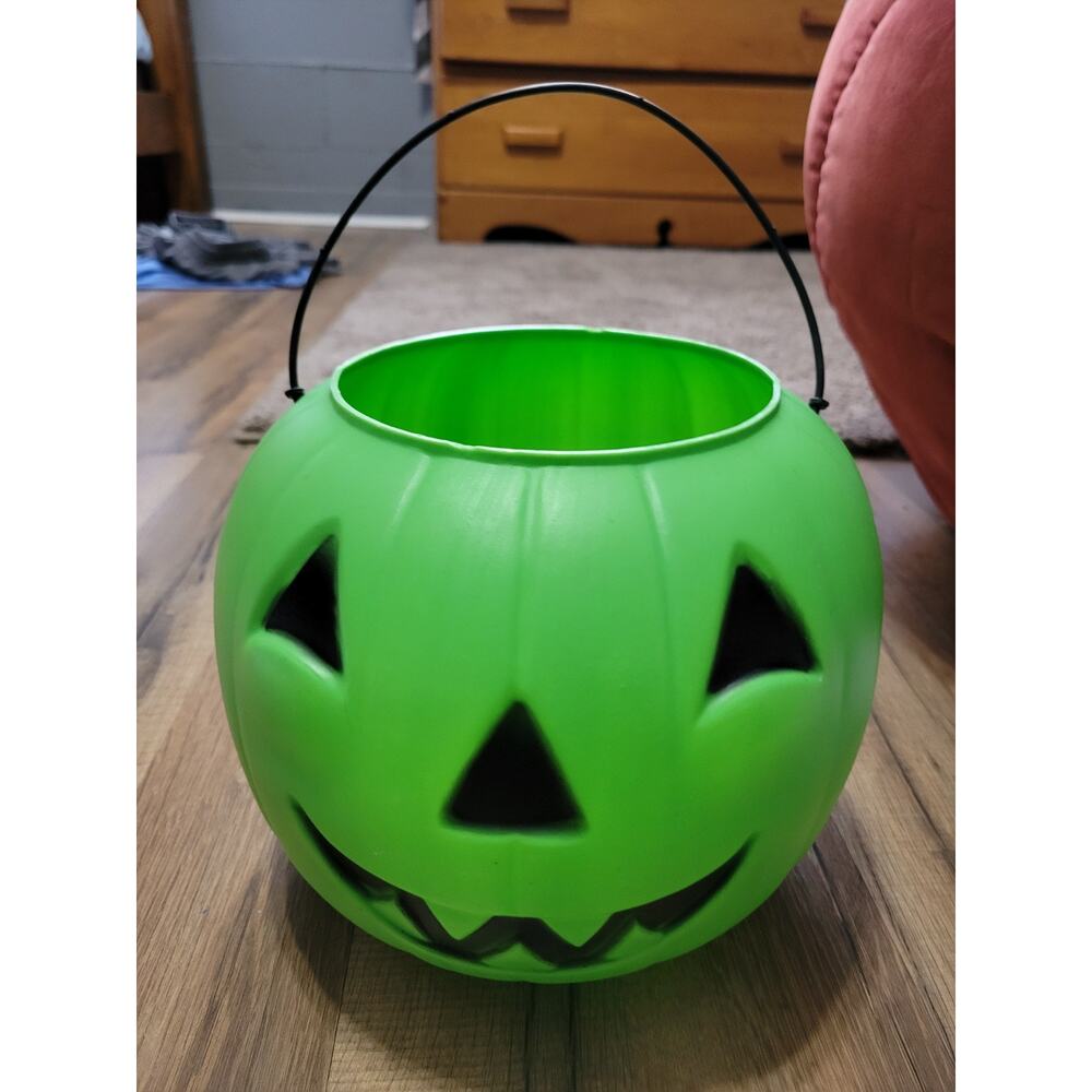 BLOW MOLD GENERAL FOAM PLASTICS PUMPKIN JACK O LANTERN HALLOWEEN PAIL GREEN